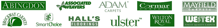 Carpet Manufacturer Logos - Abingdon Flooring, Adam Carpets, Associated Weavers, Brockway Carpets, Cormar Carpets, Halls Flooring, Mayfield Carpets, Smart Choice Flooring, Ulster Carpets, Wilton Royal, Westex Carpets